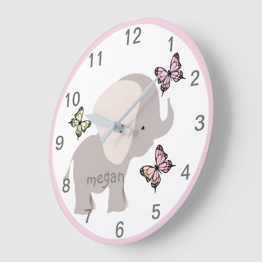 ベビーパーソナライズされた象バタフライウォールクロック ラージ壁時計 (傾斜)