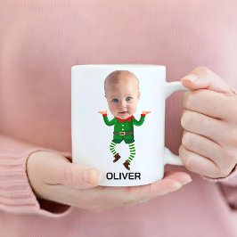 ベビーパーソナライズされた顔おもしろいクリスマス小妖精や小人 コーヒーマグカップ