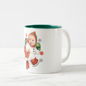 ベビーパーソナライズされた顔フォトチャビーサンタ ツートーンマグカップ (正面右)
