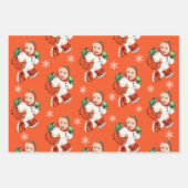 ベビーパーソナライズされた顔フォトチャビーサンタ ラッピングペーパーシート (正面3)