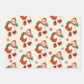 ベビーパーソナライズされた顔フォトチャビーサンタ ラッピングペーパーシート (正面2)
