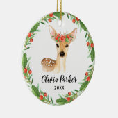 ベビーパーソナライズされた鹿 | かわいいベビーガールの写真 セラミックオーナメント (右)
