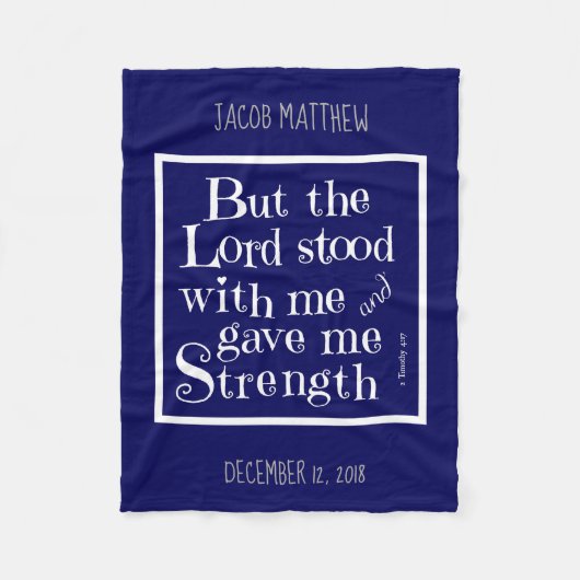 ベビーパーソナライズされた、ティモシーの詩、ネイビーブルー フリースブランケット (正面)