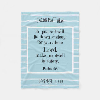 ベビーパーソナライズされた、夜間祈りの言葉(Psalm 4:8) フリースブランケット