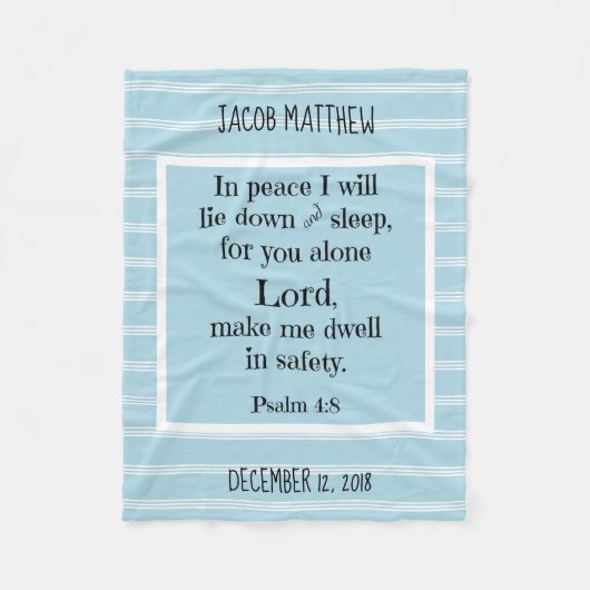 ベビーパーソナライズされた、夜間祈りの言葉(Psalm 4:8) フリースブランケット (正面)
