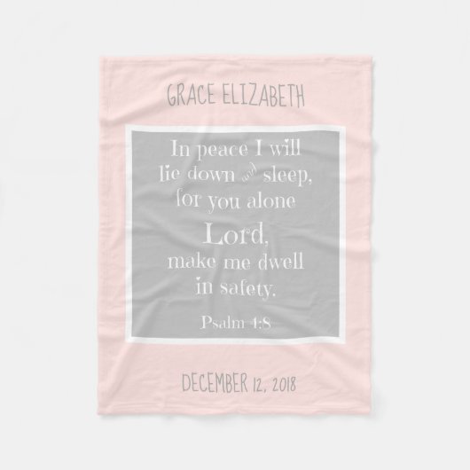 ベビーパーソナライズされた、夜間祈りの言葉(Psalm 4:8) フリースブランケット (正面)