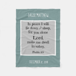 ベビーパーソナライズされた、夜間祈りの言葉(Psalm 4:8) フリースブランケット