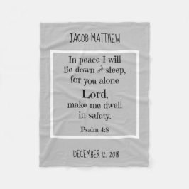 ベビーパーソナライズされた、夜間祈りの言葉(Psalm 4:8) フリースブランケット