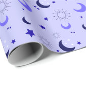 ベビーパープルトーンムーンスターズ&サンズパターン ラッピングペーパー (ロールコーナー)
