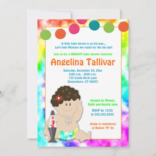 ベビーヒッピー60s 70s Groovy Baby Shower 招待状 (正面)