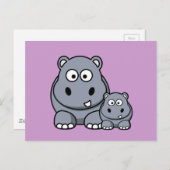 ベビーヒッポファミリーキュートワイルドサファリ ポストカード (正面/裏面)
