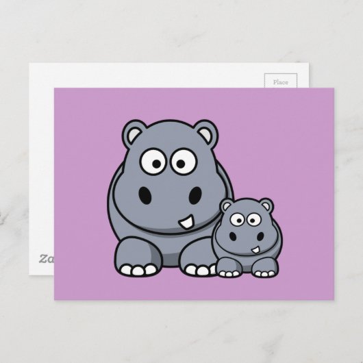 ベビーヒッポファミリーキュートワイルドサファリ ポストカード (正面/裏面)