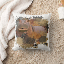 ベビーヒッポ抽象芸術絵を描（ばちゃばちゃ）跳ねる野生生物 クッション