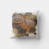 ベビーヒッポ抽象芸術絵を描（ばちゃばちゃ）跳ねる野生生物 クッション (正面)