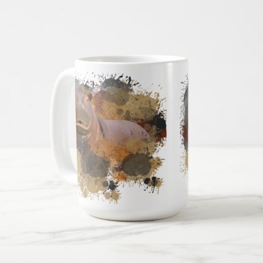 ベビーヒッポ抽象芸術絵を描(ばちゃばちゃ)跳ねる野生生物 コーヒーマグカップ (正面左)