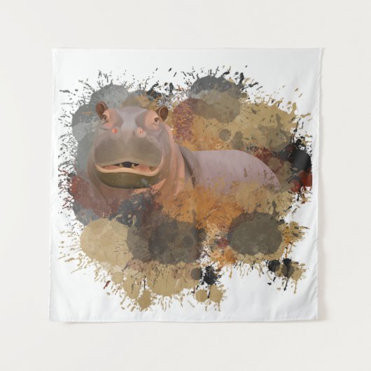 ベビーヒッポ抽象芸術絵を描（ばちゃばちゃ）跳ねる野生生物 タペストリー (正面)