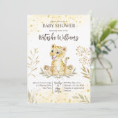 ベビーヒョウ黄色金ゴールド茶色の赤ちゃんシャワー招待状 招待状 (スタンド正面)