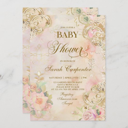 ベビービクトリアンシャワーガールヴィンテージ招待状 招待状 (正面/裏面)