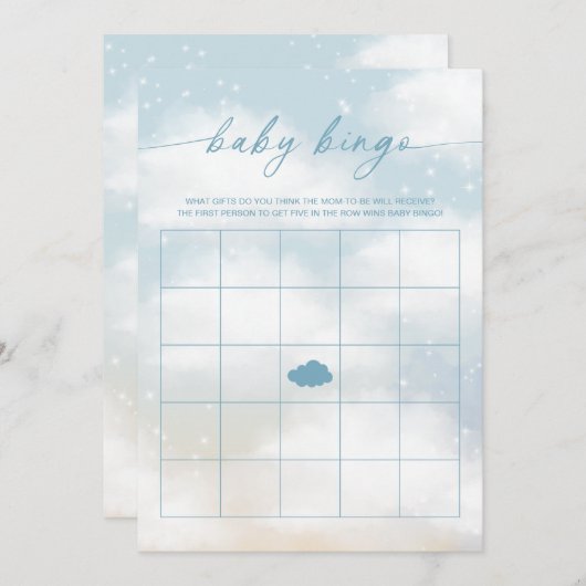 ベビービンゴクラウド9ブルーベビーシャワーゲーム 招待状 (正面/裏面)