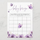 ベビービンゴパープルバタフライベビーシャワーゲームカード アドバイスカード (正面)