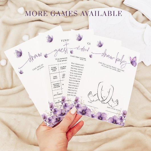 ベビービンゴパープルバタフライベビーシャワーゲームカード アドバイスカード