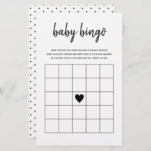 ベビービンゴミニマリスト赤ちゃんシャワーゲーム (正面/裏面)