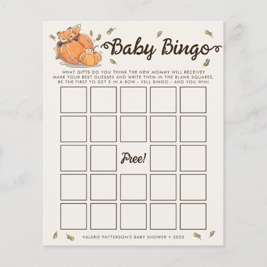 ベビービンゴ秋の赤ちゃんシャワーゲーム (正面)