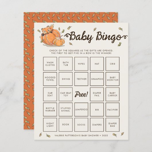 ベビービンゴ秋の赤ちゃんシャワーゲーム (正面/裏面)