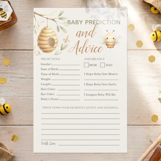 ベビービーの予測とアドバイス「彼か彼女か」カード (Baby Prediction and Advice Baby Shower Game. He or She? What Will Baby Bee? Gender Reveal)
