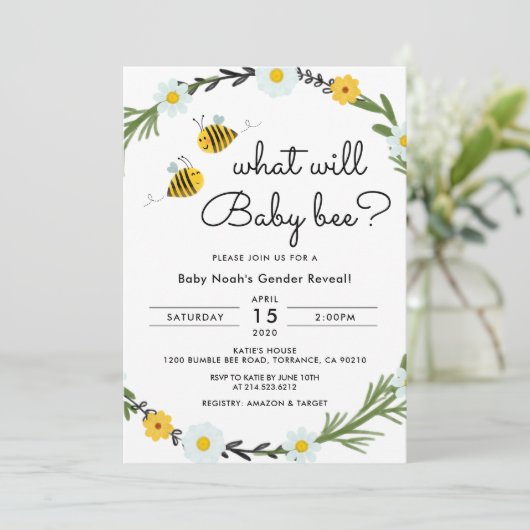 ベビービーの性別が赤ちゃんのシャワーを公開する予定 招待状 (スタンド正面)