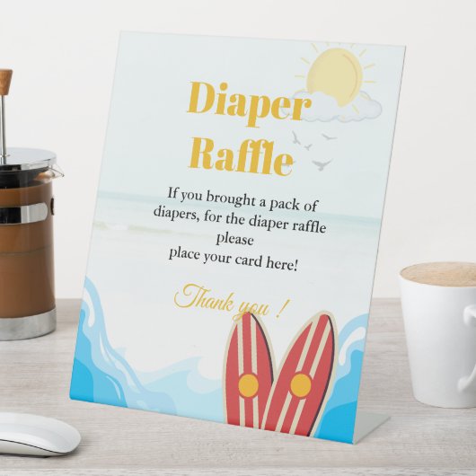 ベビービーチサーフィンおむつラッフルベビーシャワーサイン 台座サイン (インサイチュ)