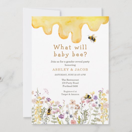 ベビービーワイルドフラワージェンダーの表示 招待状 (正面)