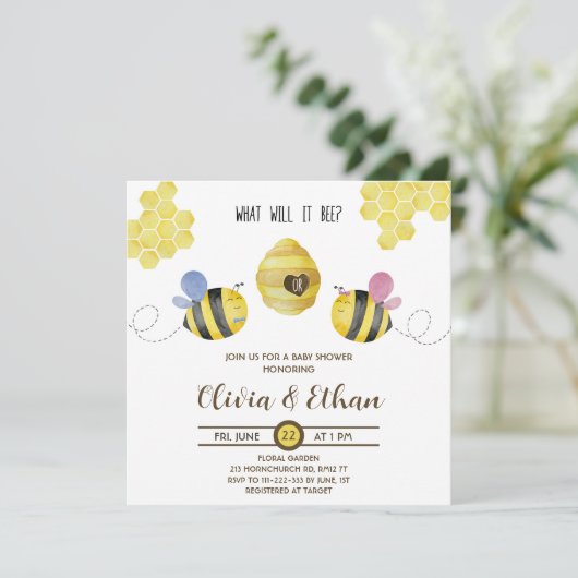 ベビービー性別が赤ちゃんのシャワーの招待明らかにする何 招待状 (スタンド正面)