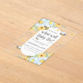 ベビービー白い花と性別が明らかにする アクリル招待状 (レイダウン)