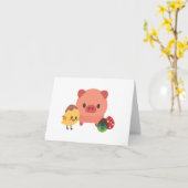 ベビーピグレットとチック（チキン）カーパーソナライズされたド カード (黄色い花)