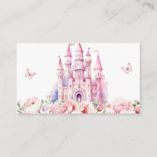 ベビーピンクおとぎ話の城の赤ちゃんシャワーのための本 エンクロージャーカード (裏面)