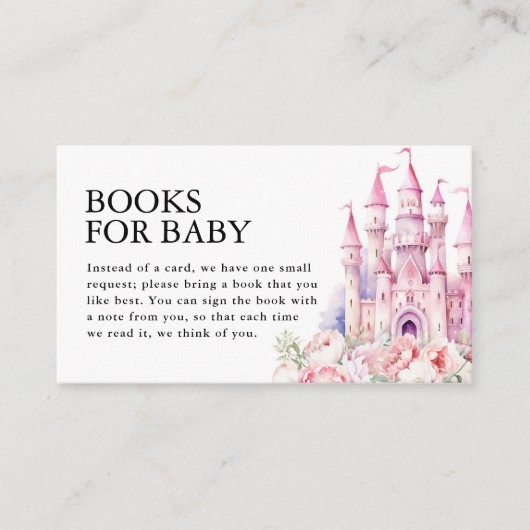 ベビーピンクおとぎ話の城の赤ちゃんシャワーのための本 エンクロージャーカード (正面)