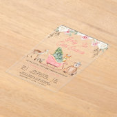 ベビーピンクそりの赤ちゃんシャワー外は寒い アクリル招待状 (レイダウン)