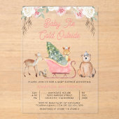 ベビーピンクそりの赤ちゃんシャワー外は寒い アクリル招待状 (正面)