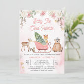 ベビーピンクそりの赤ちゃんシャワー外は寒い 招待状 (スタンド正面)