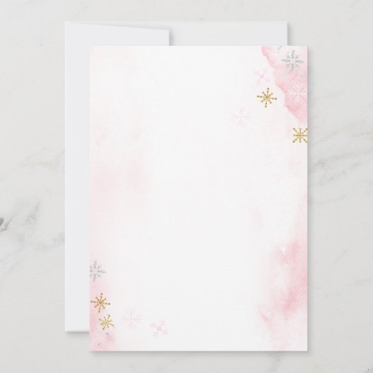 ベビーピンクそりの赤ちゃんシャワー外は寒い 招待状 (裏面)