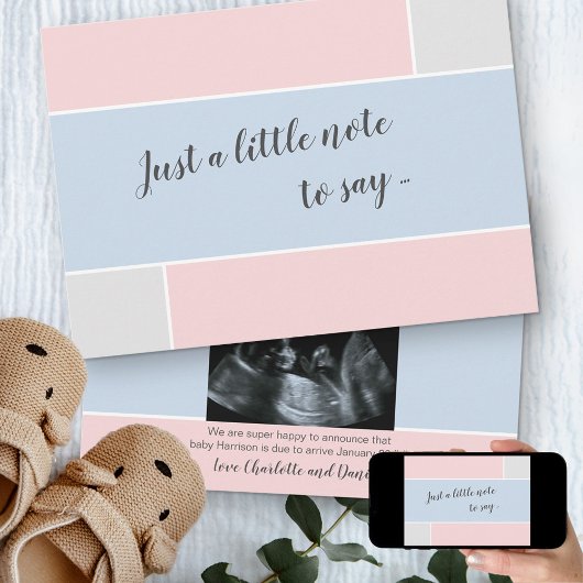 ベビーピンクとブルーのカスタムソノグラム写真妊娠 案内状