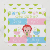 ベビーピンクとブルーの性別リビールパーティの招待状 招待状 (正面/裏面)