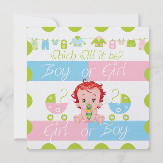 ベビーピンクとブルーの性別リビールパーティの招待状 招待状 (正面)