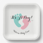 ベビーピンクとブルーベビーリビールシャワーパーティー ペーパープレート (正面)