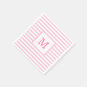 ベビーピンクとホワイトのストライプ カスタムモノグラム スタンダードカクテルナプキン (角)