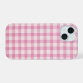 ベビーピンクのギンガムチェック柄 iPhone 15ケース (裏面横)