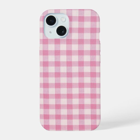 ベビーピンクのギンガムチェック柄 iPhone 15ケース (裏面)
