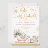 ベビーピンクのクリスマスベビーシャワー外は寒い 招待状 (正面)