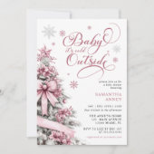 ベビーピンクのクリスマスベビーシャワー外は寒い 招待状 (正面)